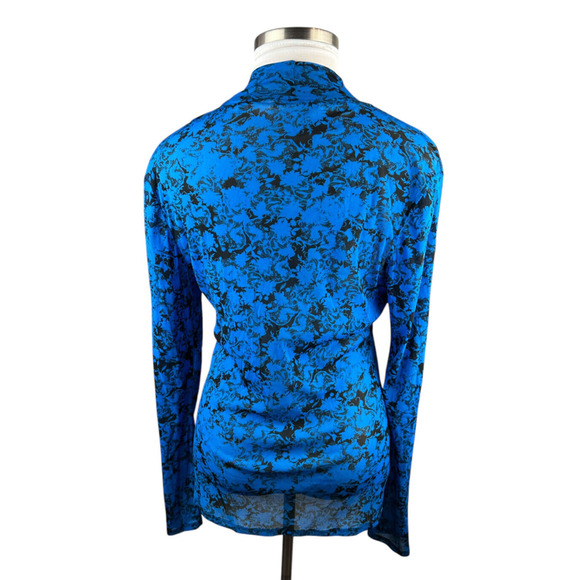 Diane von Furstenberg Remy Mesh Top Mock Neck Sheer LS Cobalt Blue No Size 14? - Picture 7 of 9